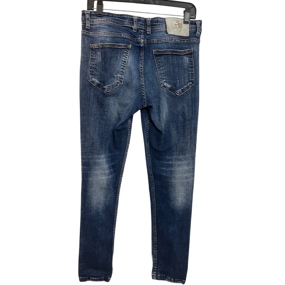 Mario Morato Slim Fit Streetwear Men's W33x30 Blue‎ Ankle Zip Distressed Jeans
